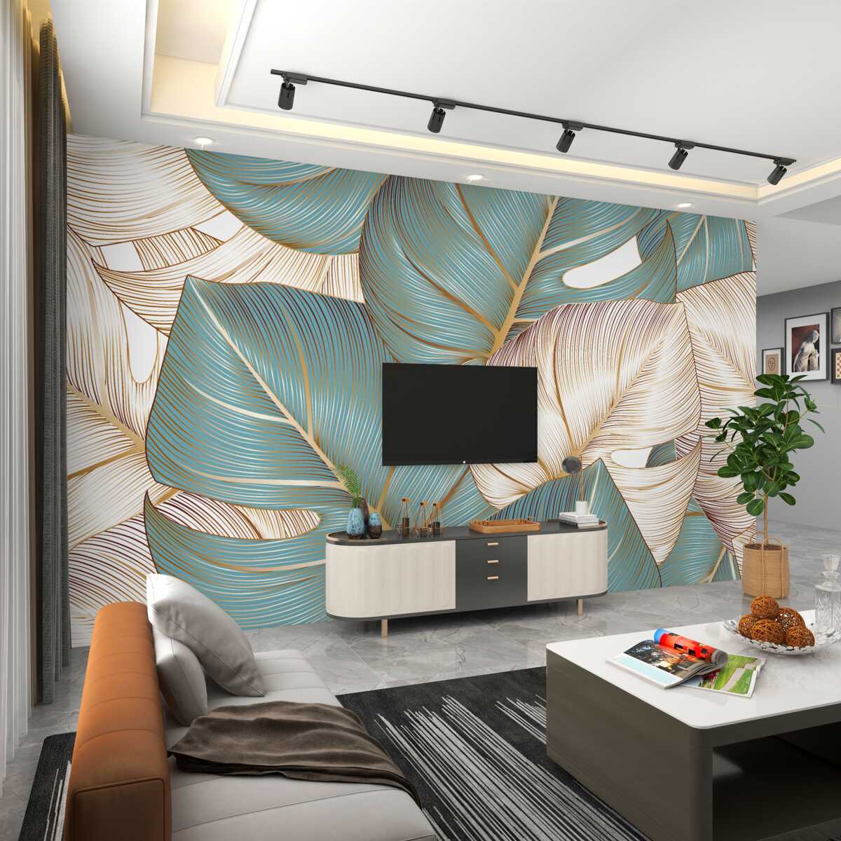 Fototapeta Duże zielone i złote liście