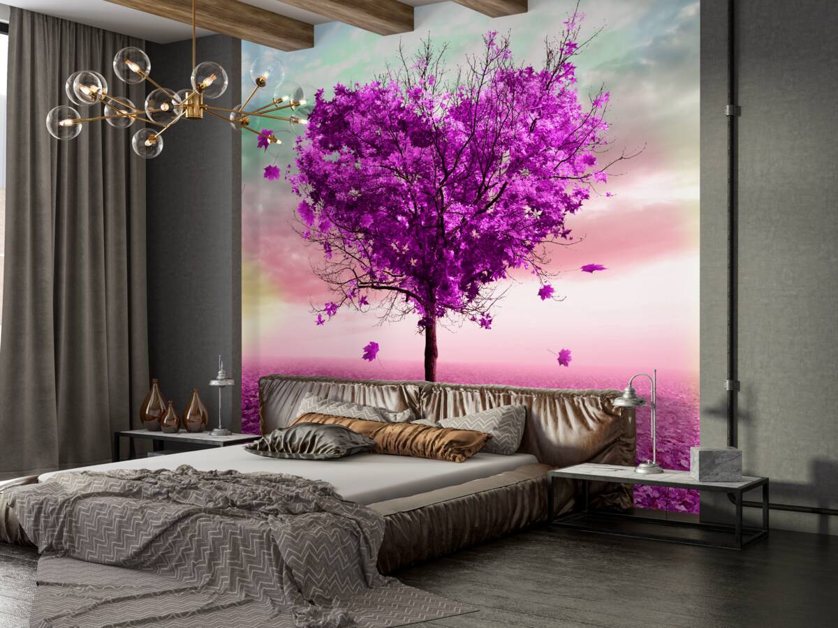 Fototapeta Drzewo z fioletowymi opadającymi liśćmi