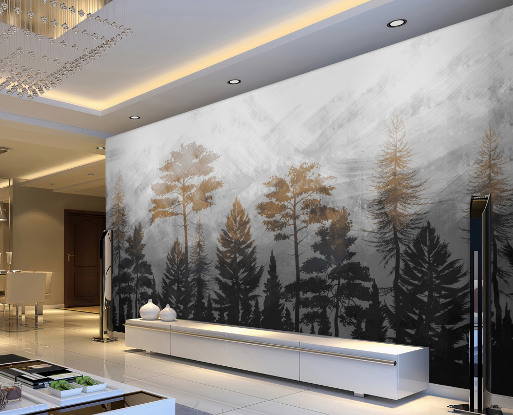 Fototapeta słońce przebija się przez gęstą mgłę w lesie