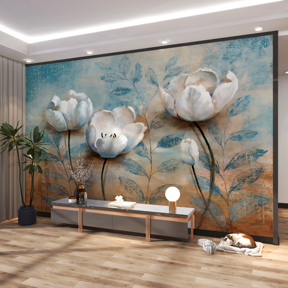 Fototapeta szkic z białymi kwiatami