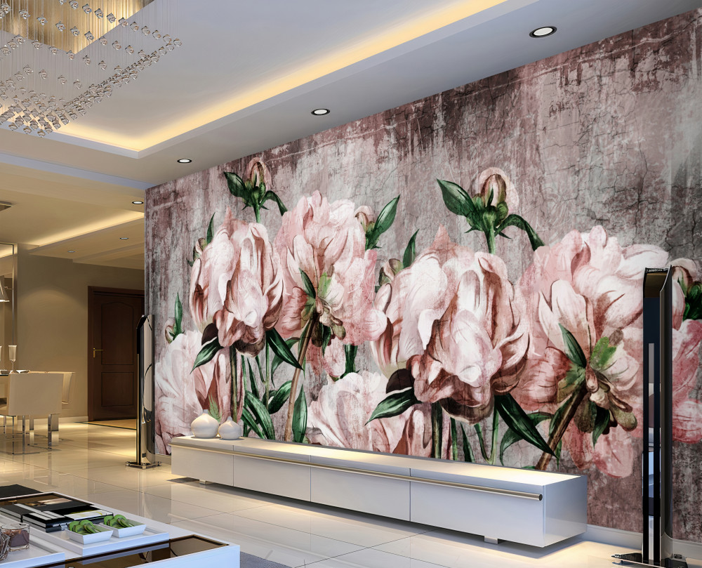 Fototapeta pastelowe róże na betonowej ścianie