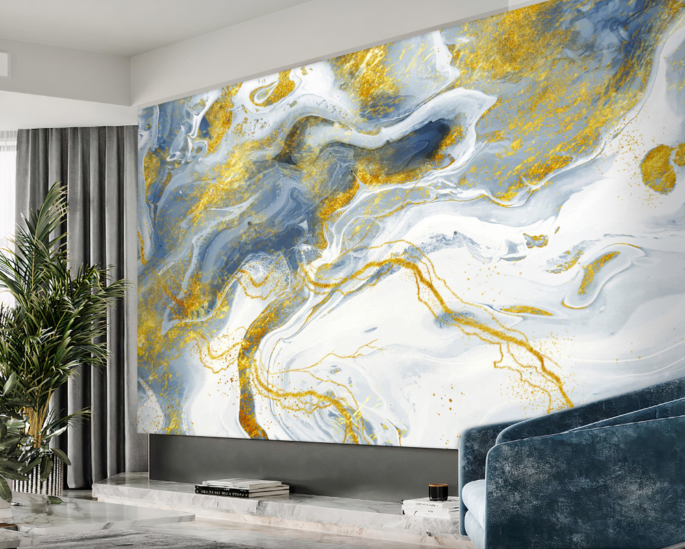 Fototapeta niebieski marmur ze złotem