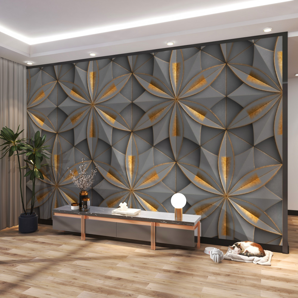 Fototapeta szare kwiaty ze złotym podziałem