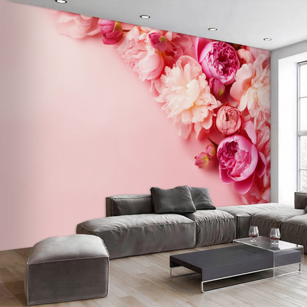 Fototapeta różne różowe kwiaty na różowym tle