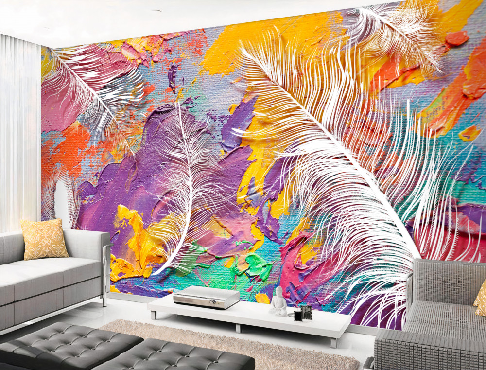 Fototapeta jasne kolory i białe pióra