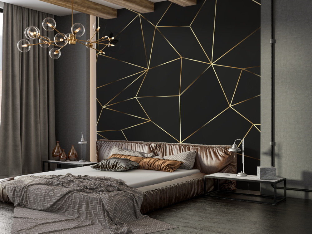 Fototapeta wolumetryczne kształty geometryczne ze złotymi krawędziami