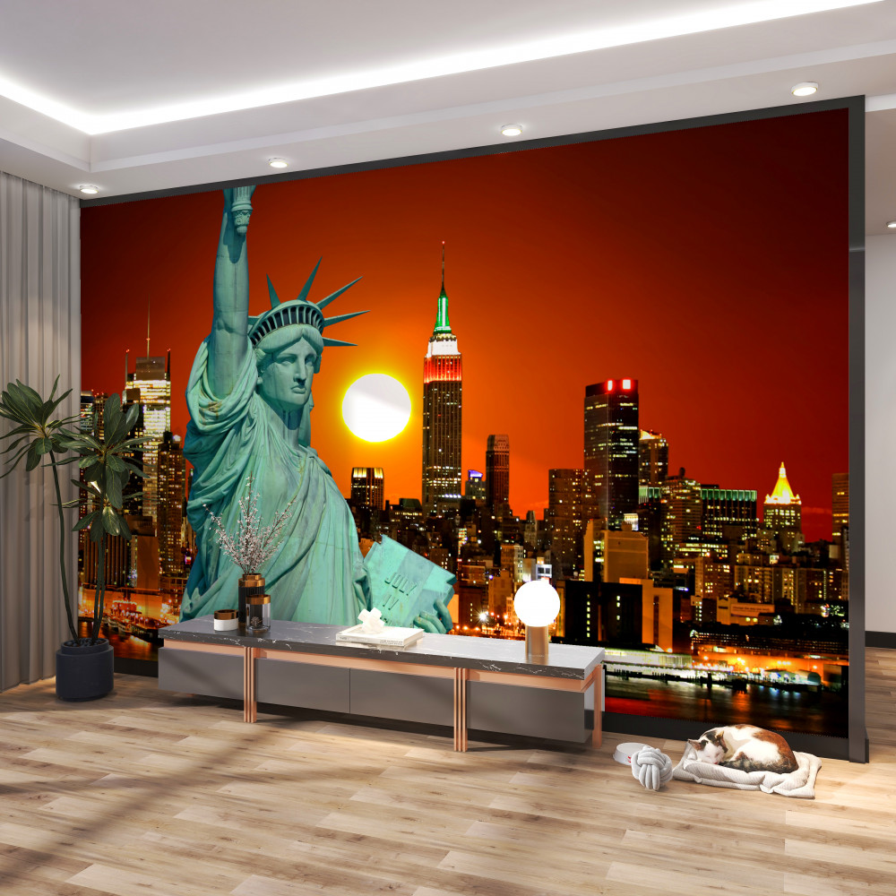 Fototapeta statua wolności o zachodzie słońca