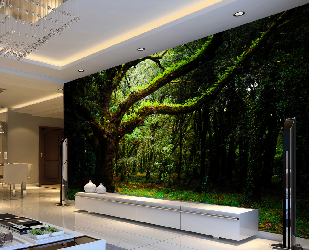 Fototapeta gęsty, stary las porośnięty mchem