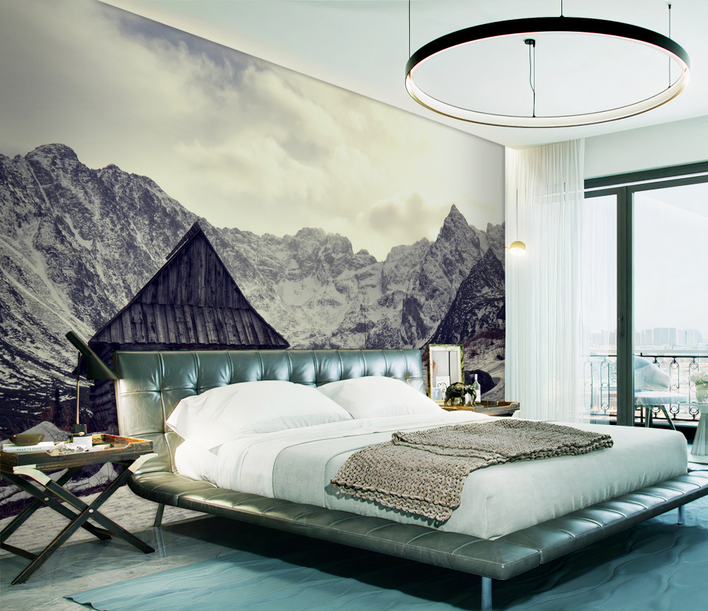 Fototapeta przytulny dom w zimnych górach