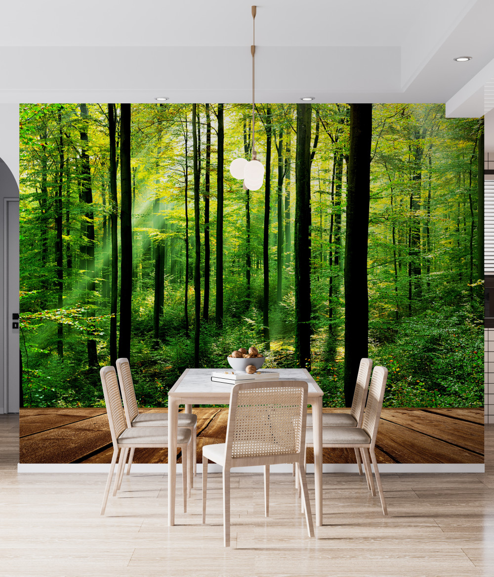 Fototapeta taras z wyjściem na zielony las