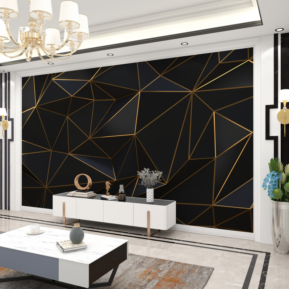 Fototapeta trójkąty i diamenty w złotej ramce