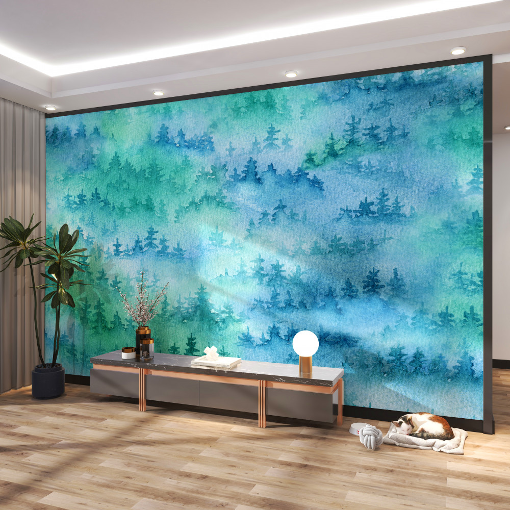 Fototapeta gęsta mgła pokrywa las iglasty