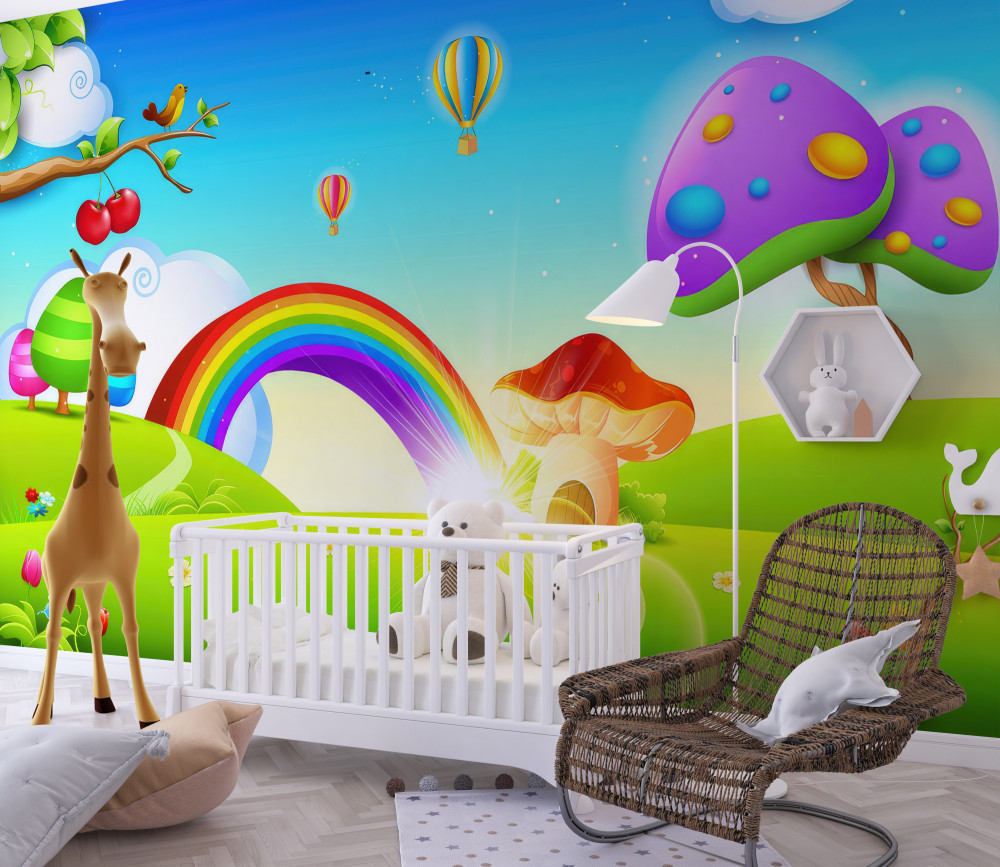 Fototapeta tęcza nad fantastycznym trawnikiem