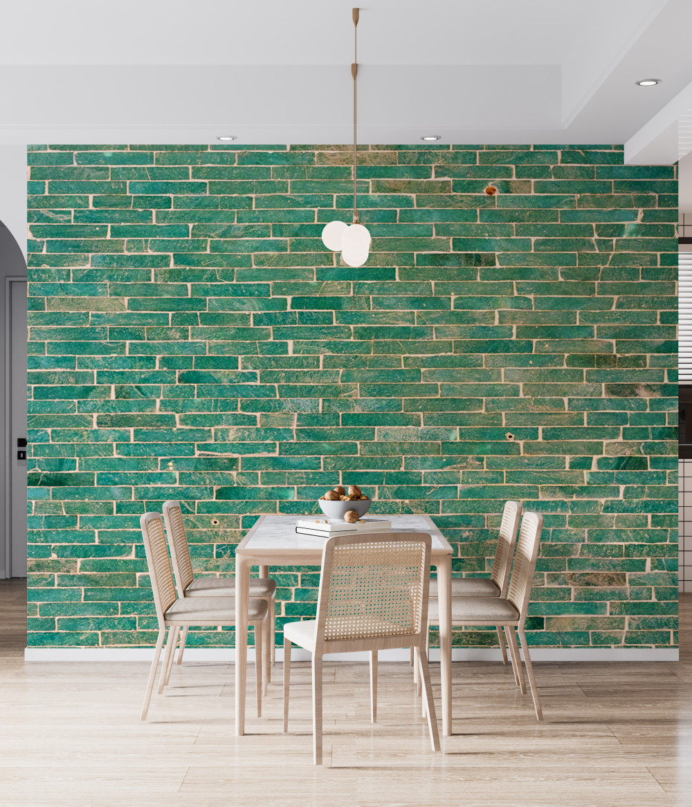 Fototapeta ściana z cegły pomalowana na zielono