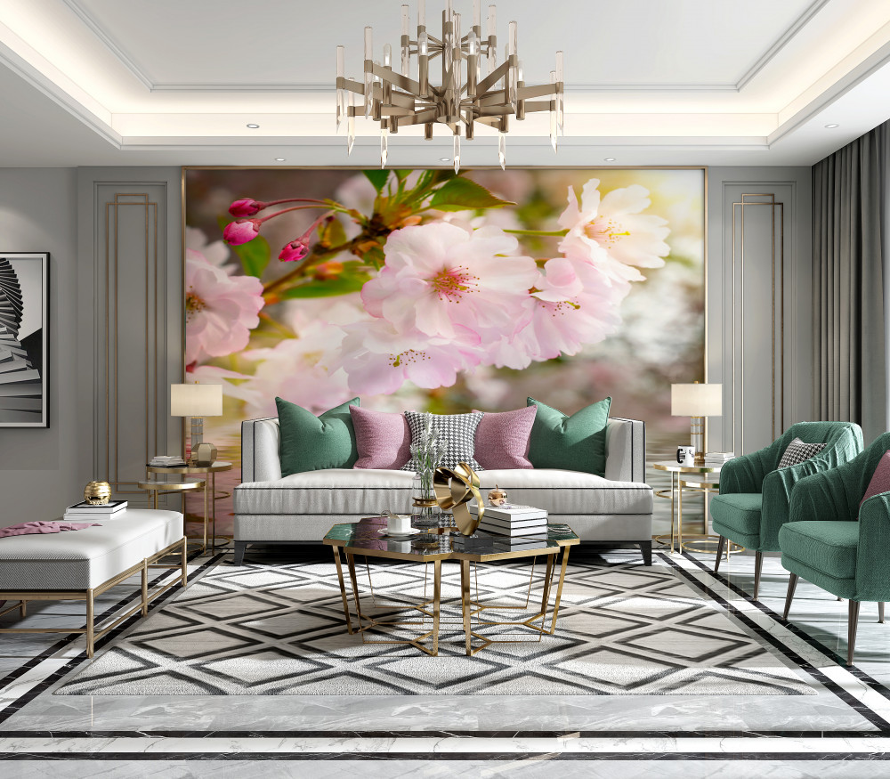 Fototapeta różowe gałęzie wiśni nad wodą