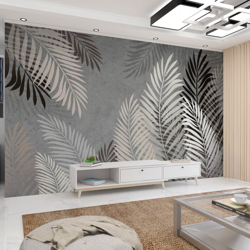 Fototapeta czarno-białe liście tropikalne