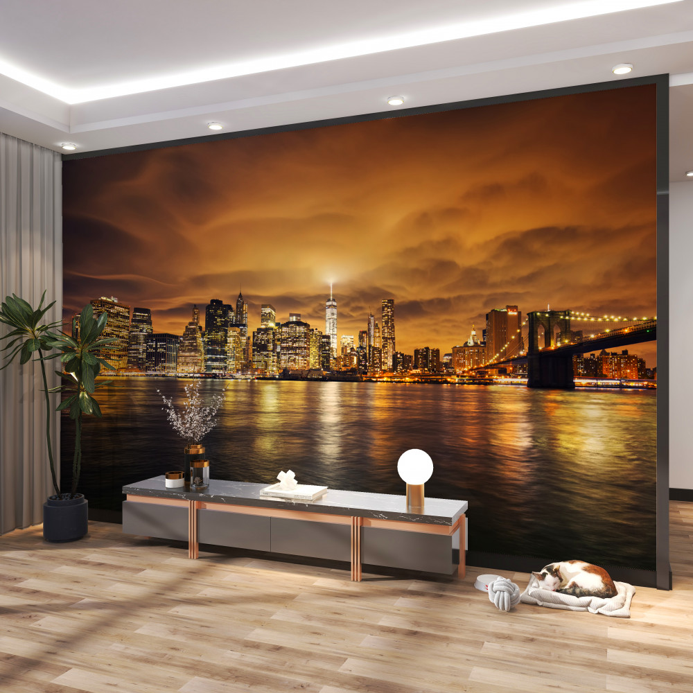 Fototapeta blask nocnych świateł o zachodzie słońca