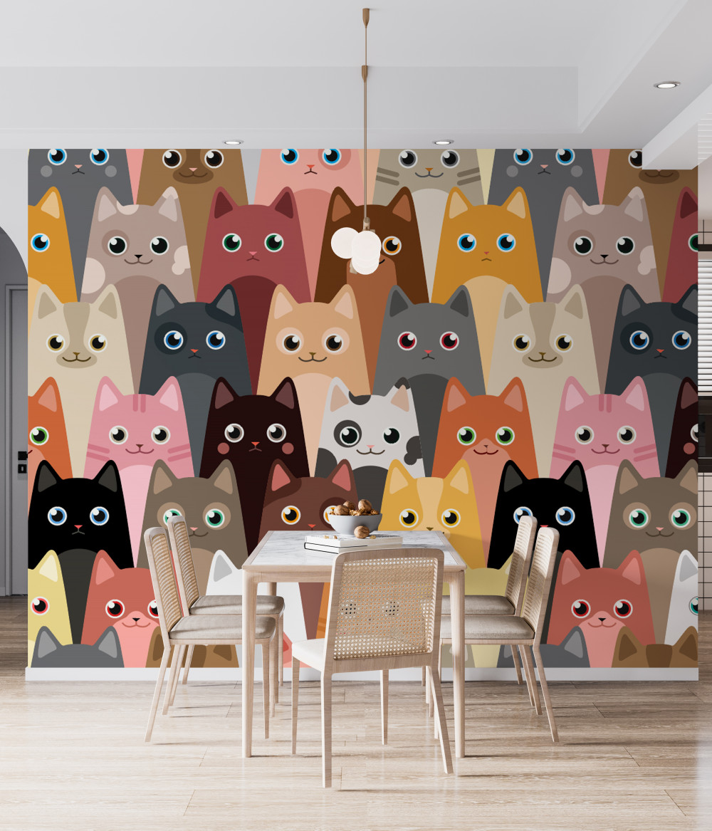 Fototapeta mnóstwo kotów o dużych oczach