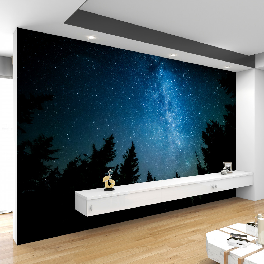 Fototapeta podróż gwiazd w ciemnym lesie