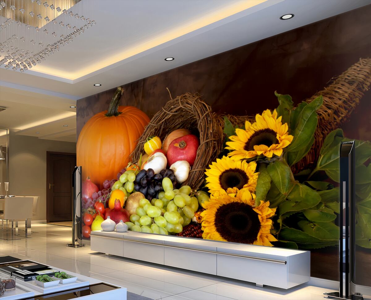 Fototapeta Martwa natura z owocami i słonecznikiem