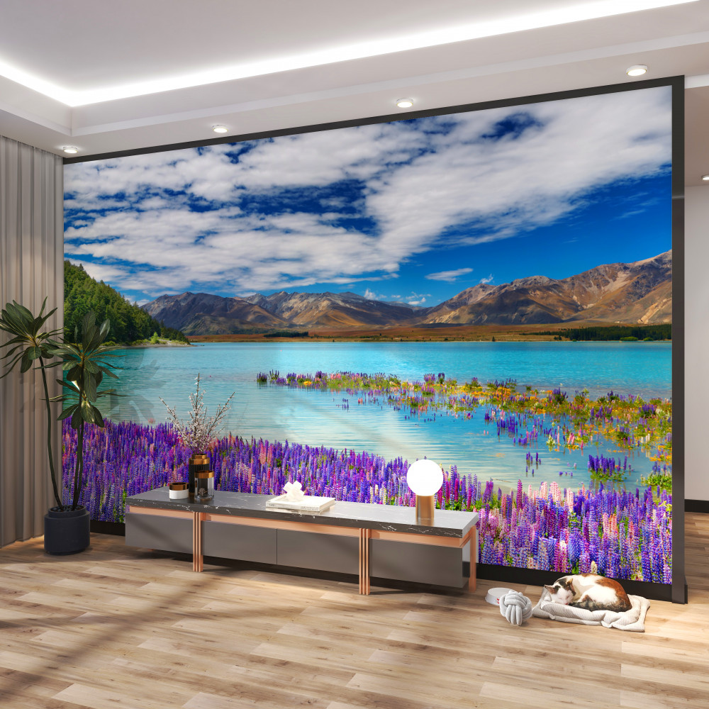 Fototapeta krystalicznie czyste wody kwitnącego górskiego jeziora