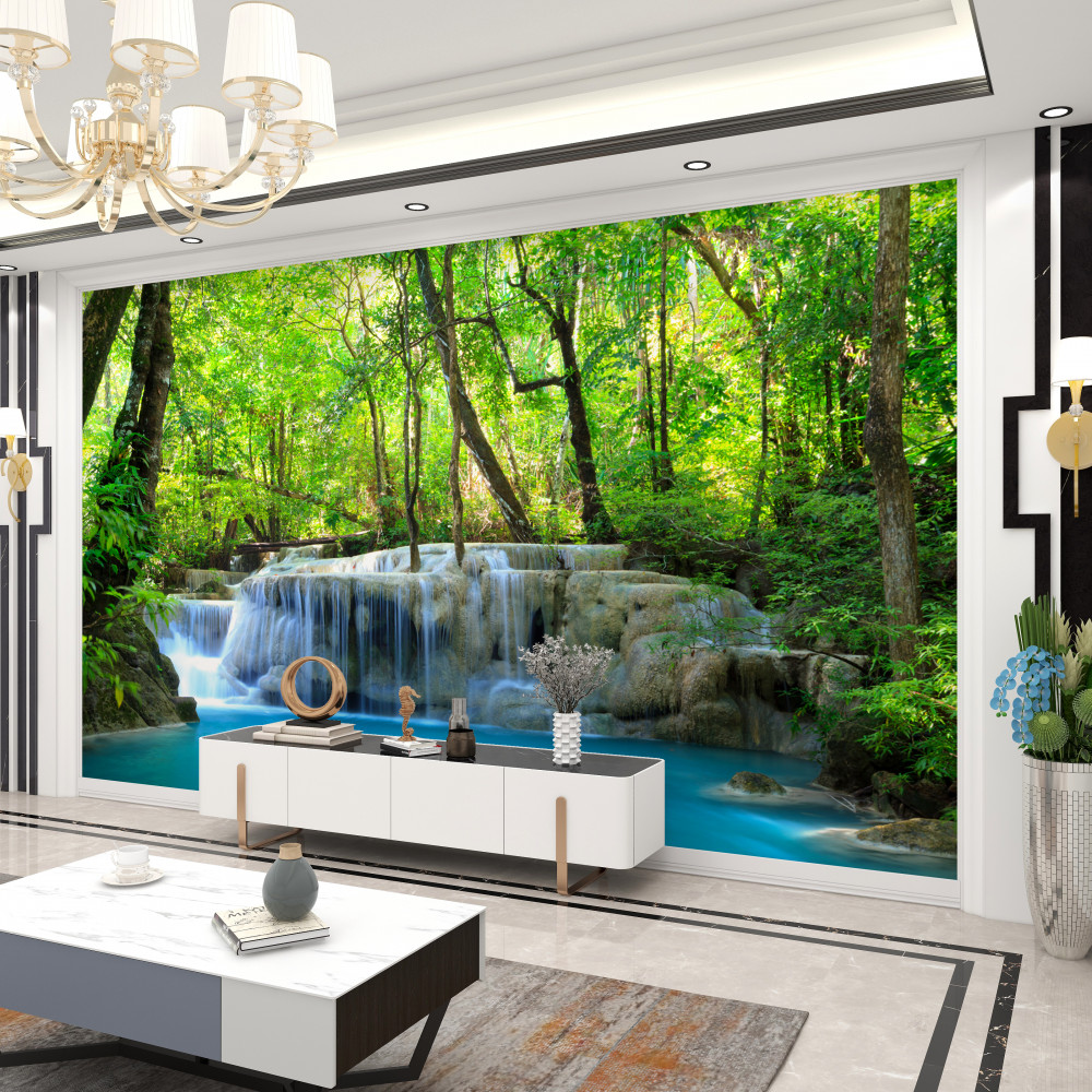 Fototapeta wodospad w zielonym lesie