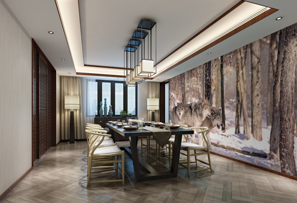 Fototapeta stado wilków spaceruje po zimowym lesie