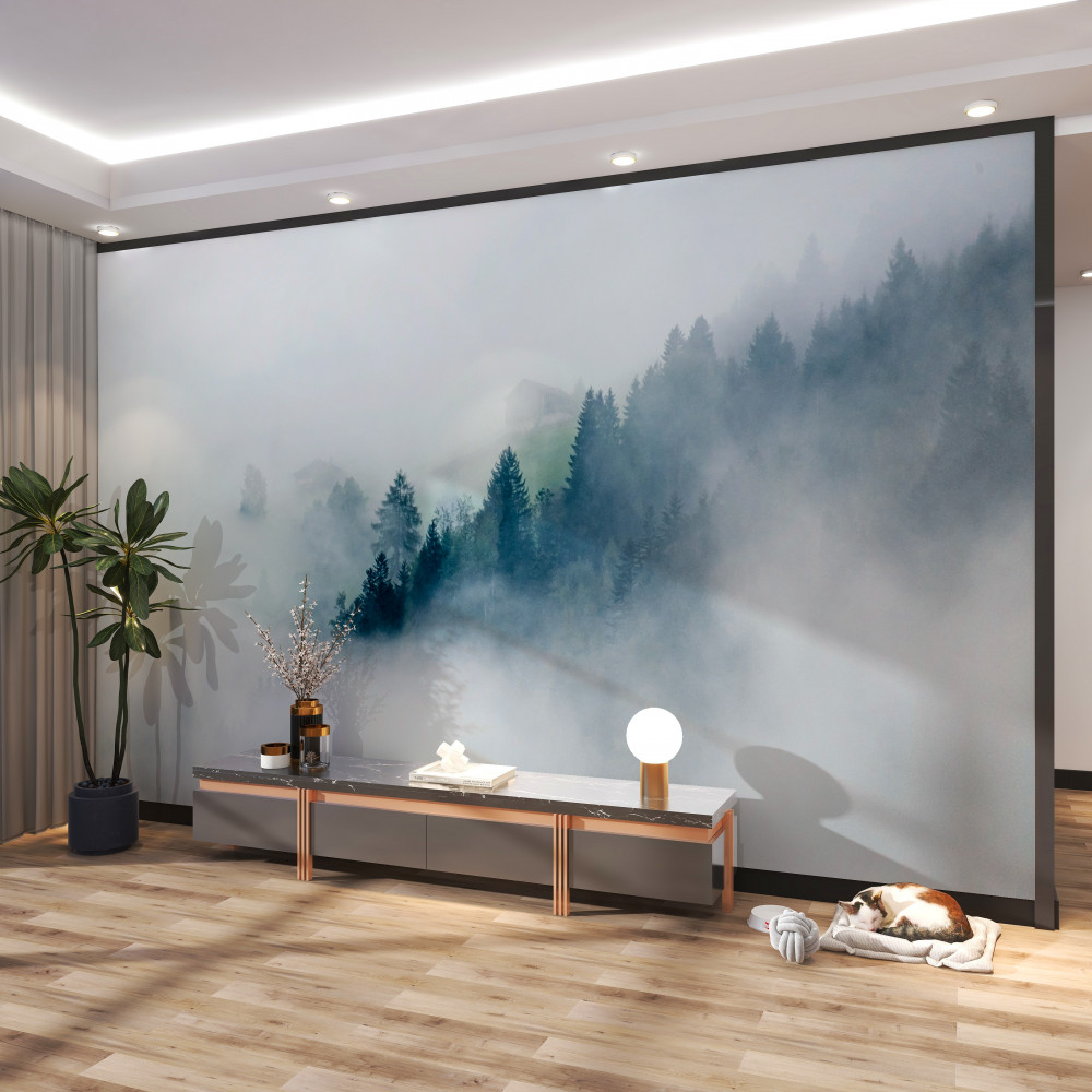 Fototapeta mgła pokrywa krawędzie lasu