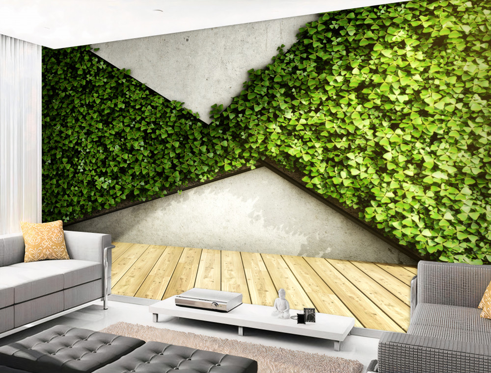 Fototapeta ściana z żywymi roślinami i parkietem