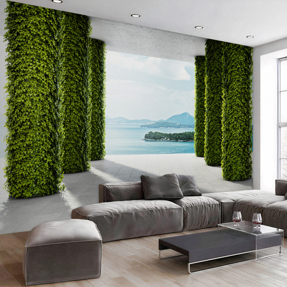 Fototapeta zielona kolumnada z dostępem do morza