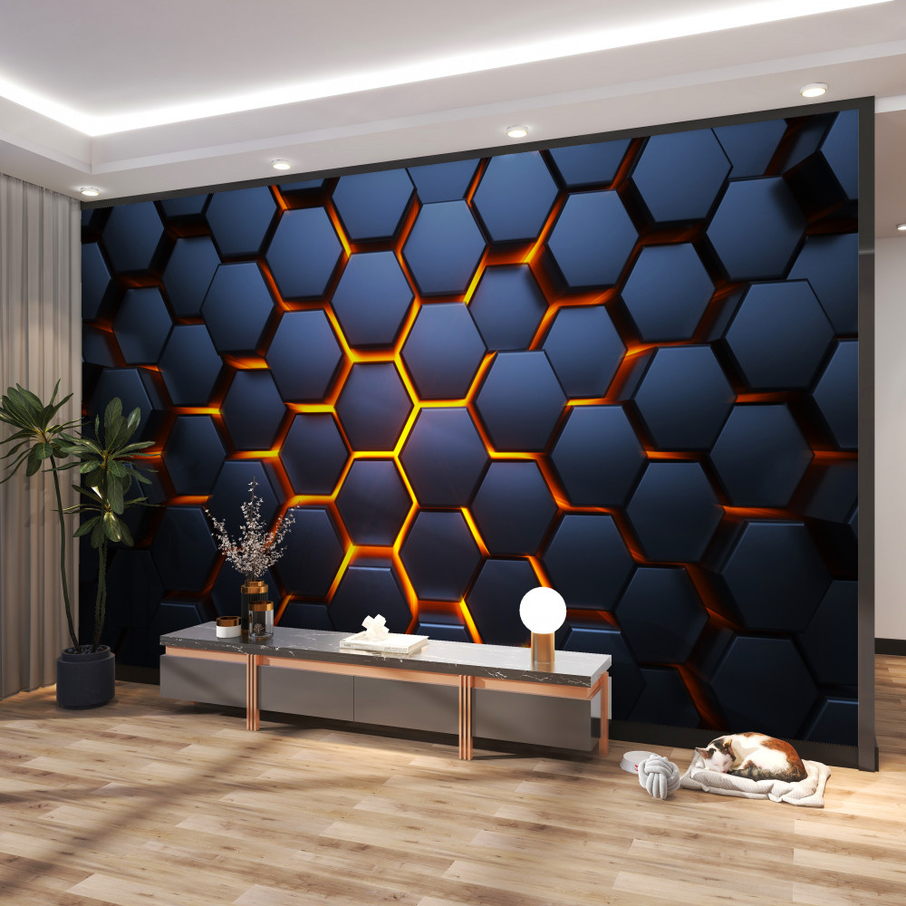 Fototapeta wiele sześciokątów ze złotym podświetleniem