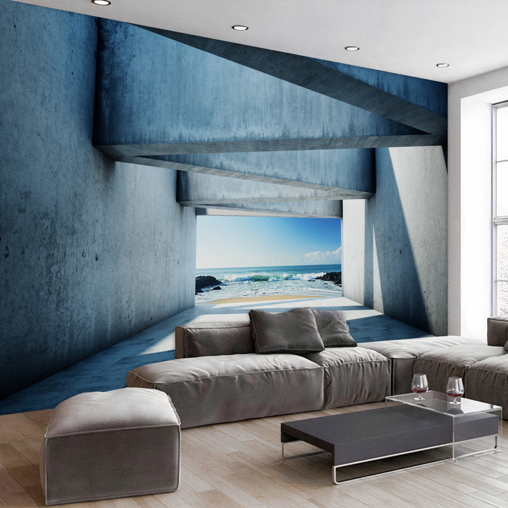 Fototapeta tunel wykonany z betonowych kolumn na suficie