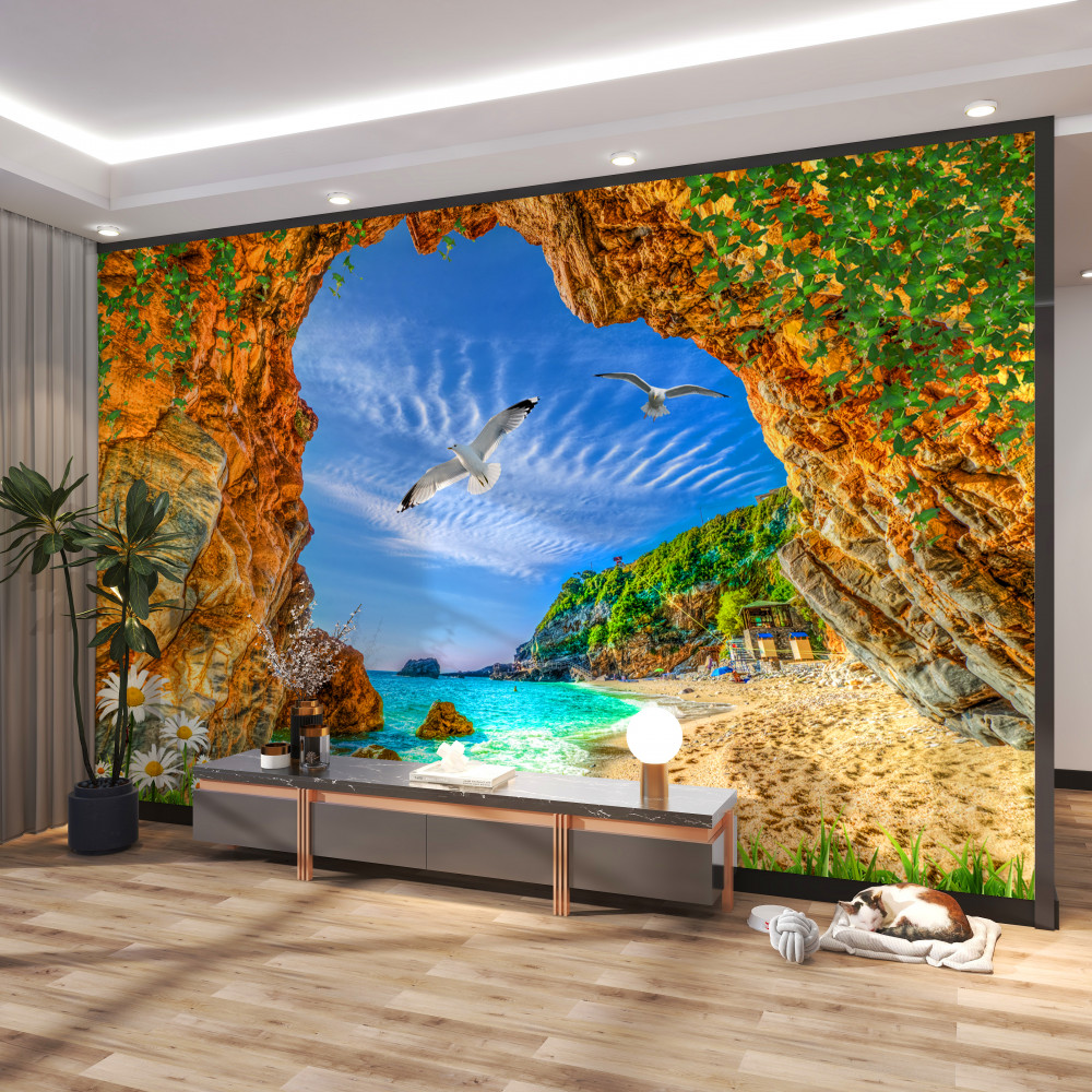 Fototapeta widok na morze i latające mewy