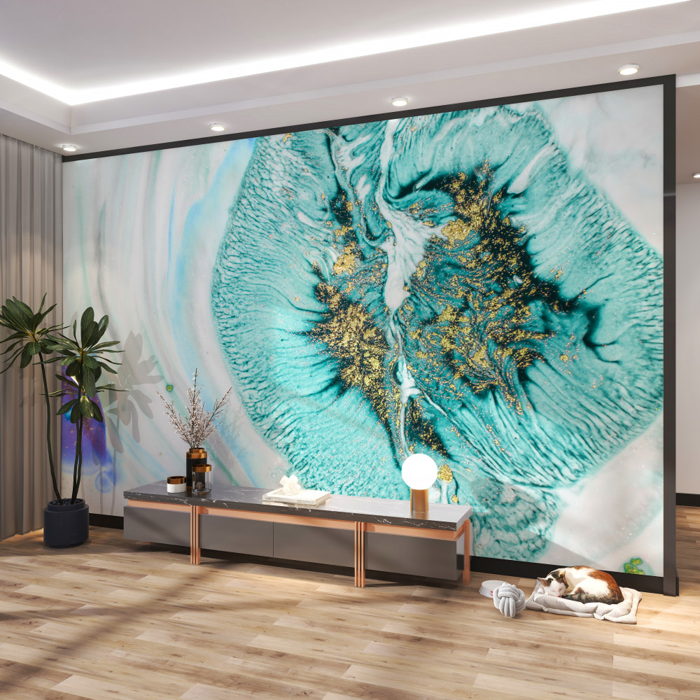 Fototapeta niebieski abstrakcyjny kwiat na marmurze