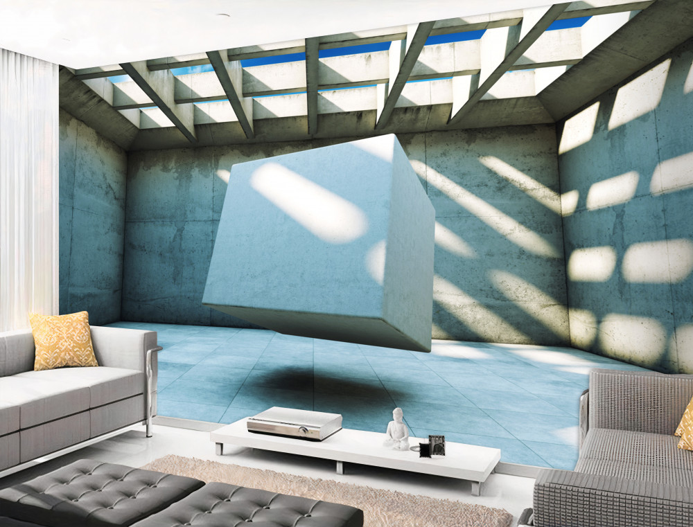 Fototapeta Kostka 3D unosząca się w jasnym pokoju