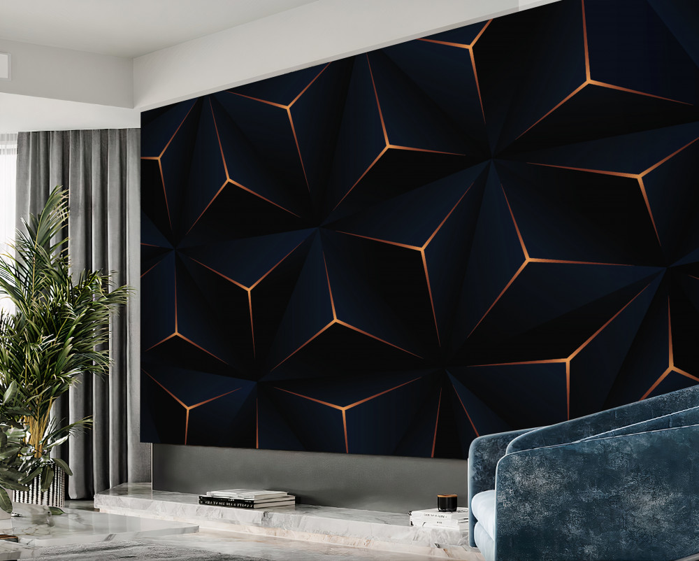 Fototapeta czarne piramidy wolumetryczne ze złotymi krawędziami