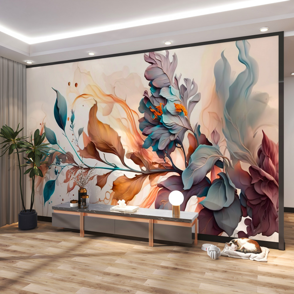 Fototapeta jesienna gałąź z malowanymi liśćmi