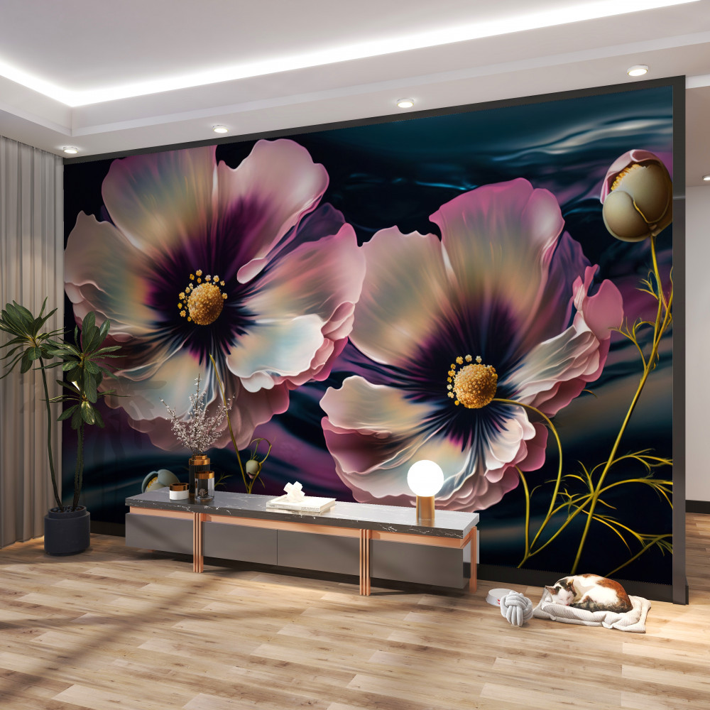 Fototapeta wspaniałe białe maki na wietrze