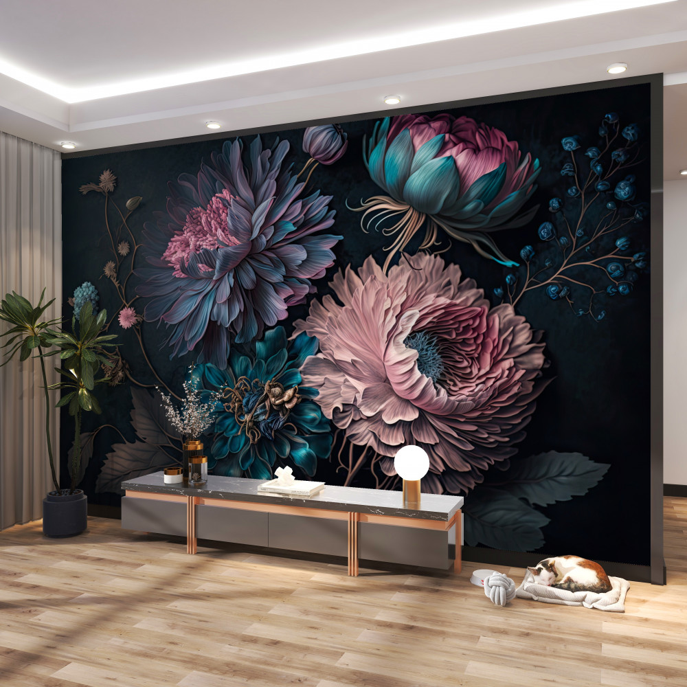 Fototapeta bukiet tropikalnych kwiatów na ciemnym tle