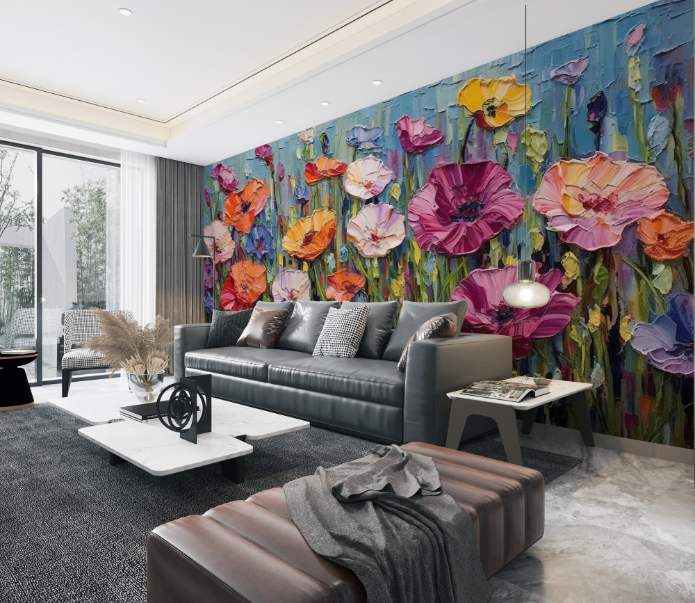 Fototapeta pole letnich kwiatów na niebie