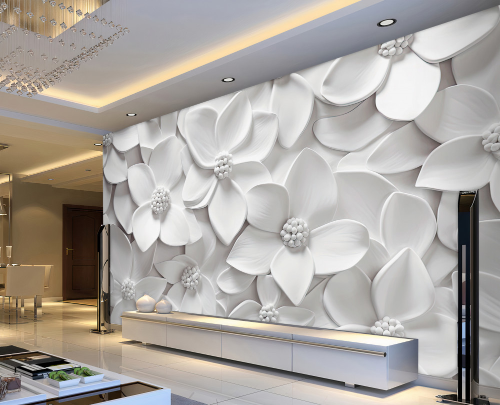 Fototapeta płaskorzeźba z białymi kwiatami