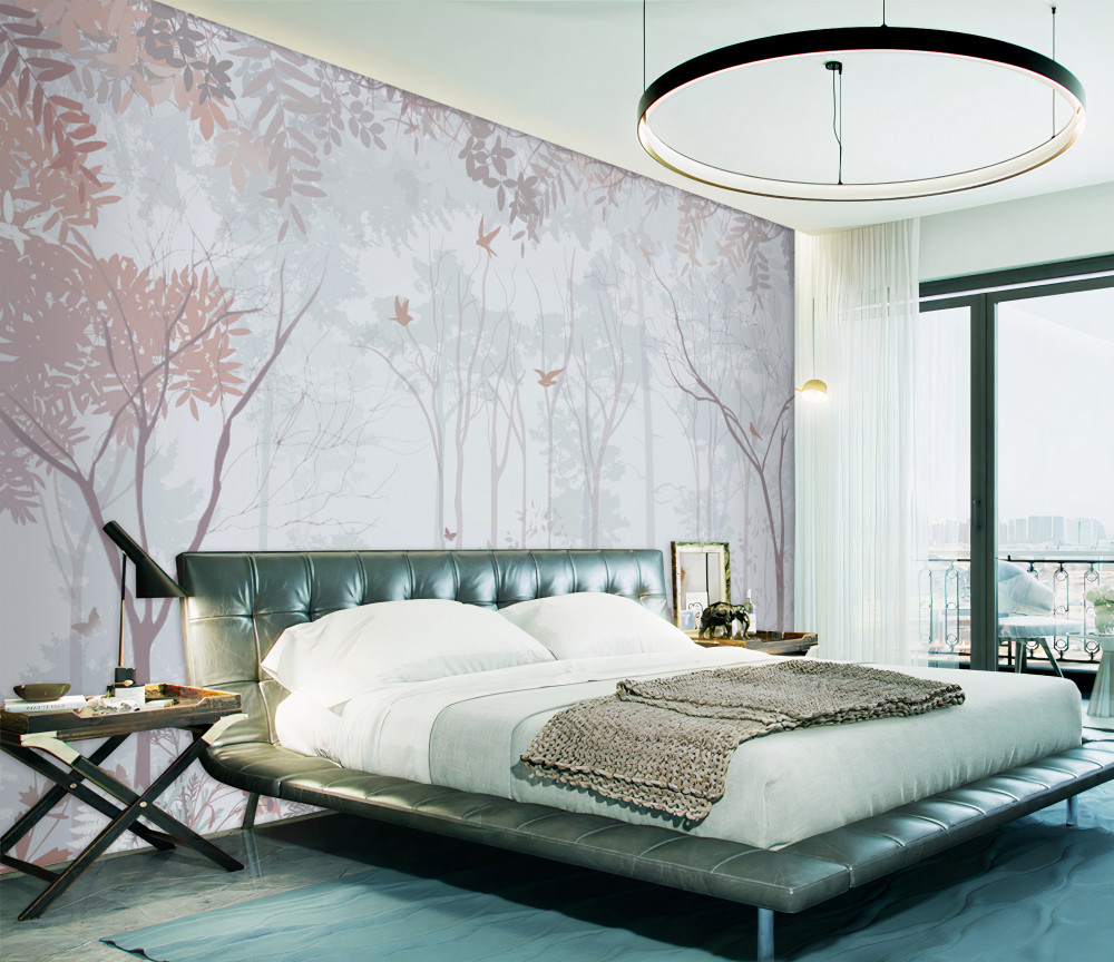 Fototapeta jesienny mglisty las rano