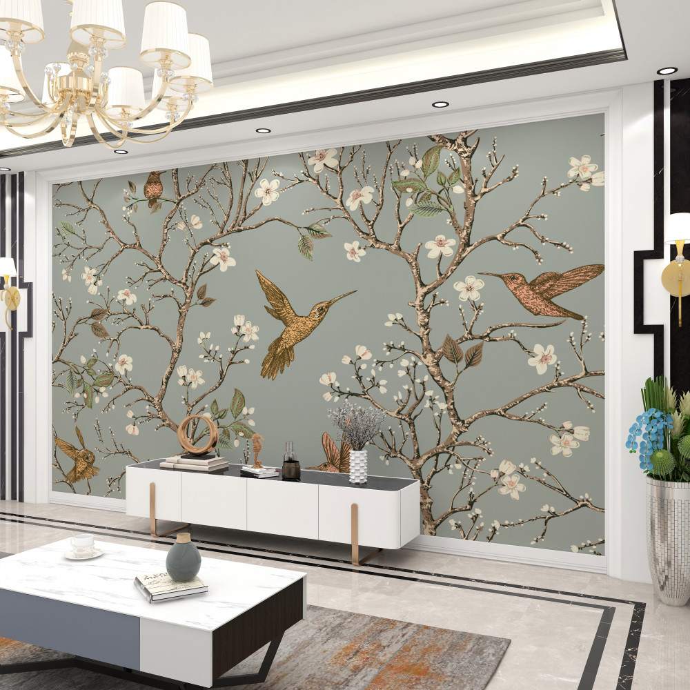 Fototapeta koliber i kwitnące drzewo