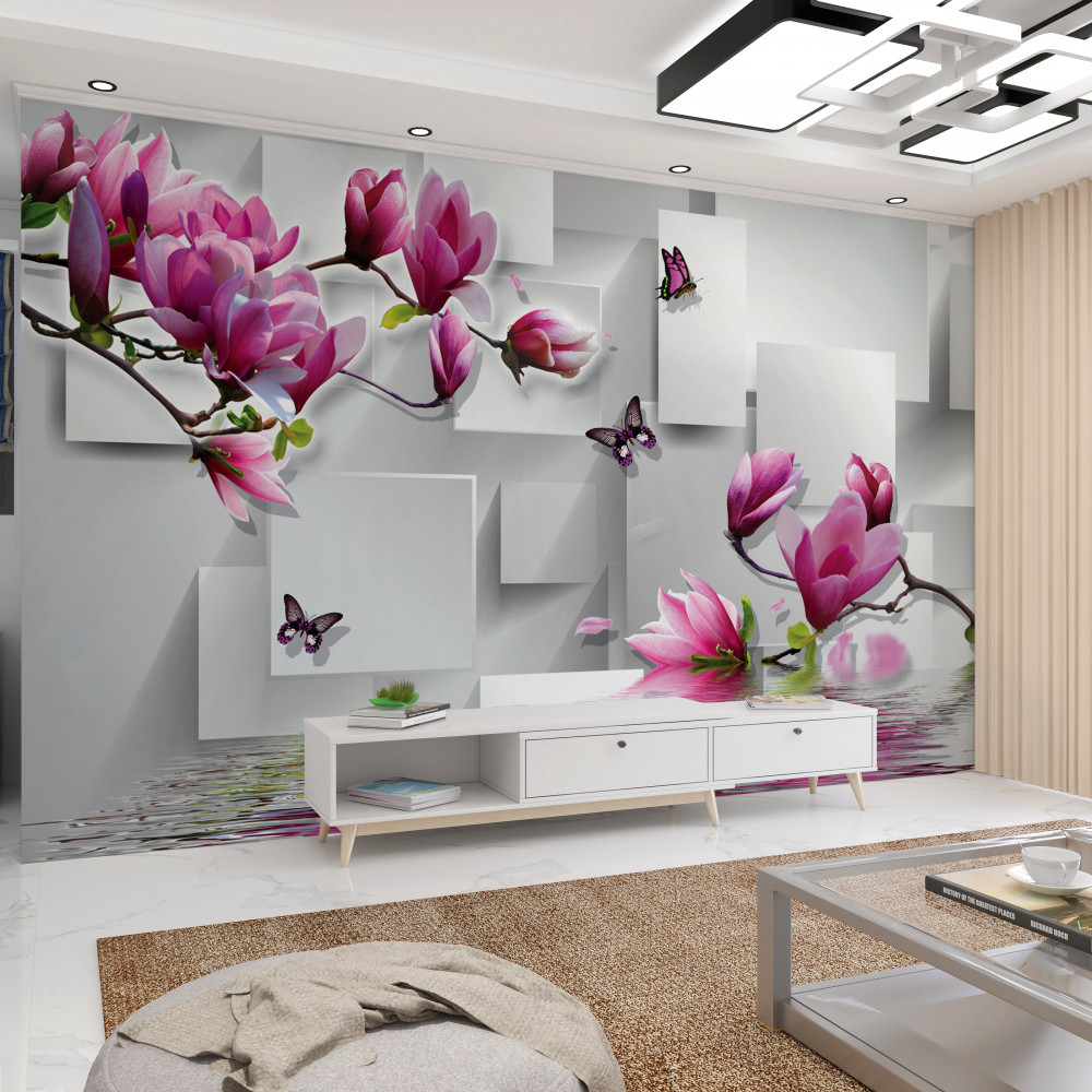 Fototapeta fioletowe kwiaty magnolii nad wodą