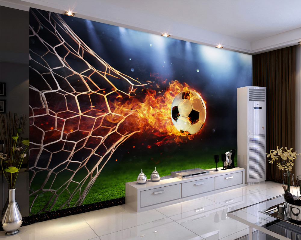 Fototapeta płonąca piłka przebija siatkę bramkową