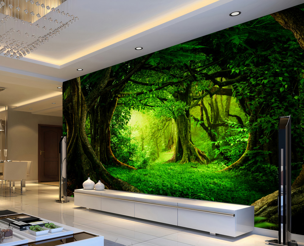 Fototapeta stare drzewa w zielonym lesie