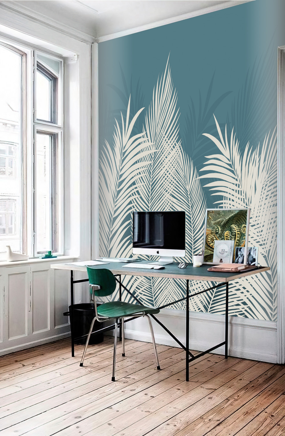 Fototapeta białe pióra na niebieskim tle