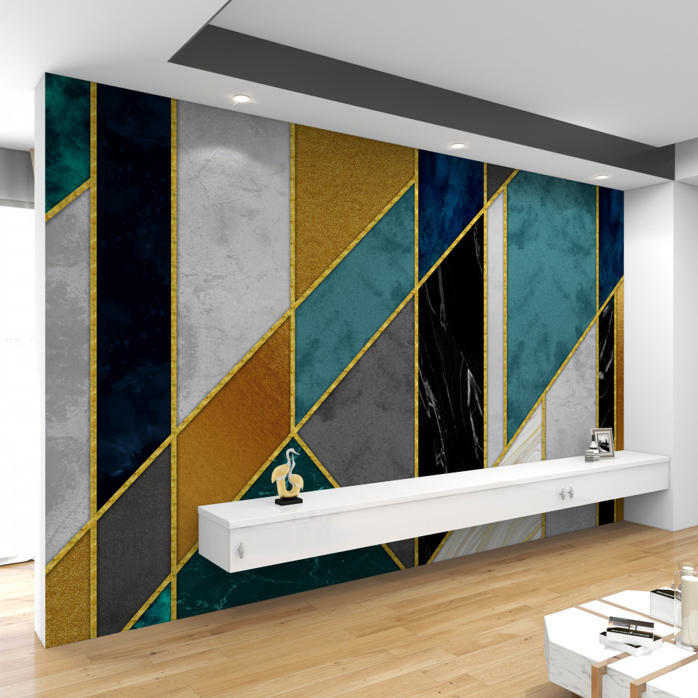 Fototapeta wielobarwny marmur ze złotymi krawędziami figur