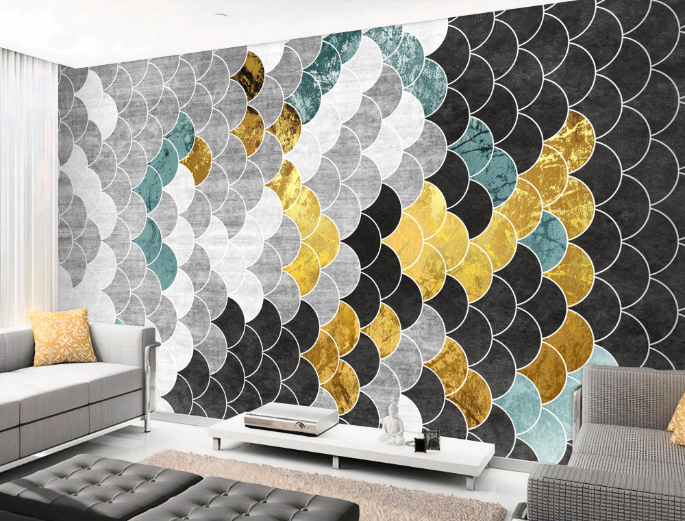 Fototapeta czarno-białe geometryczne kształty ze złotymi akcentami