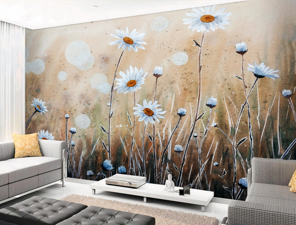 Fototapeta smukłe stokrotki w letnim deszczu